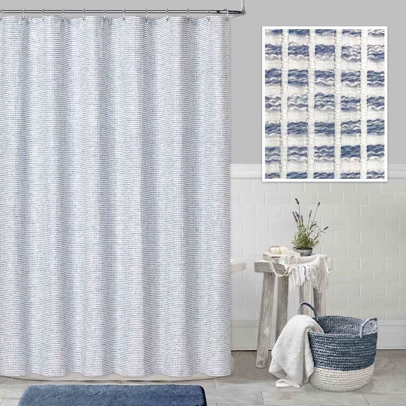 Blue & White Taryn Woven Shower Curtain, 72"