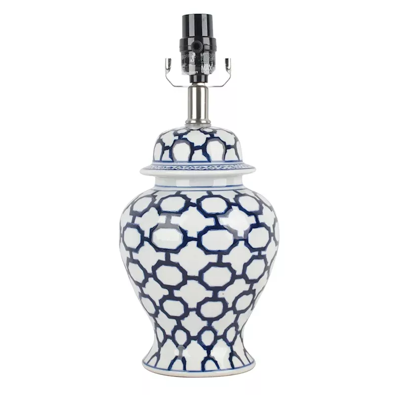Blue & White Trellis Ceramic Accent Lamp, 15"