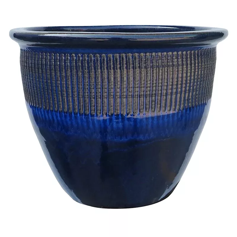 Blue Zip Ceramic Outdoor Planter, Large