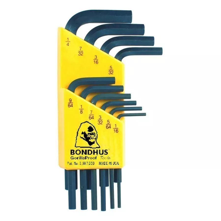 Bondhus Set of 10 Hex L-wrenches 1/16-1/4 - Short