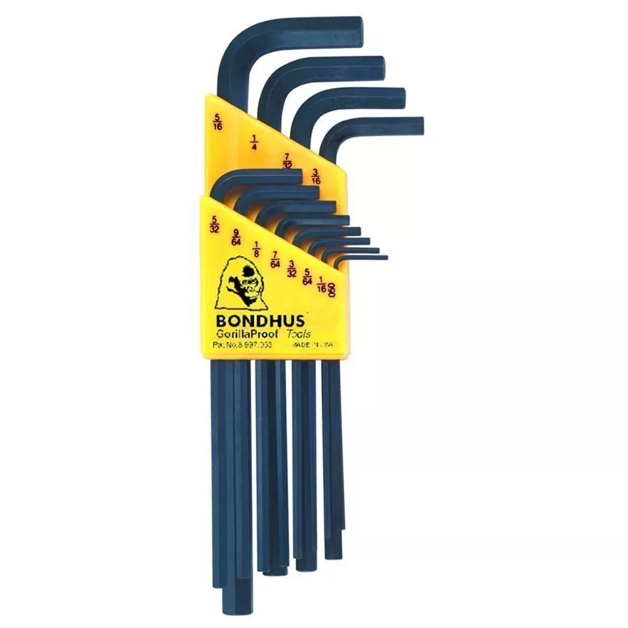 Bondhus Set of 12 Hex L-wrenches .050-5/16 - Long