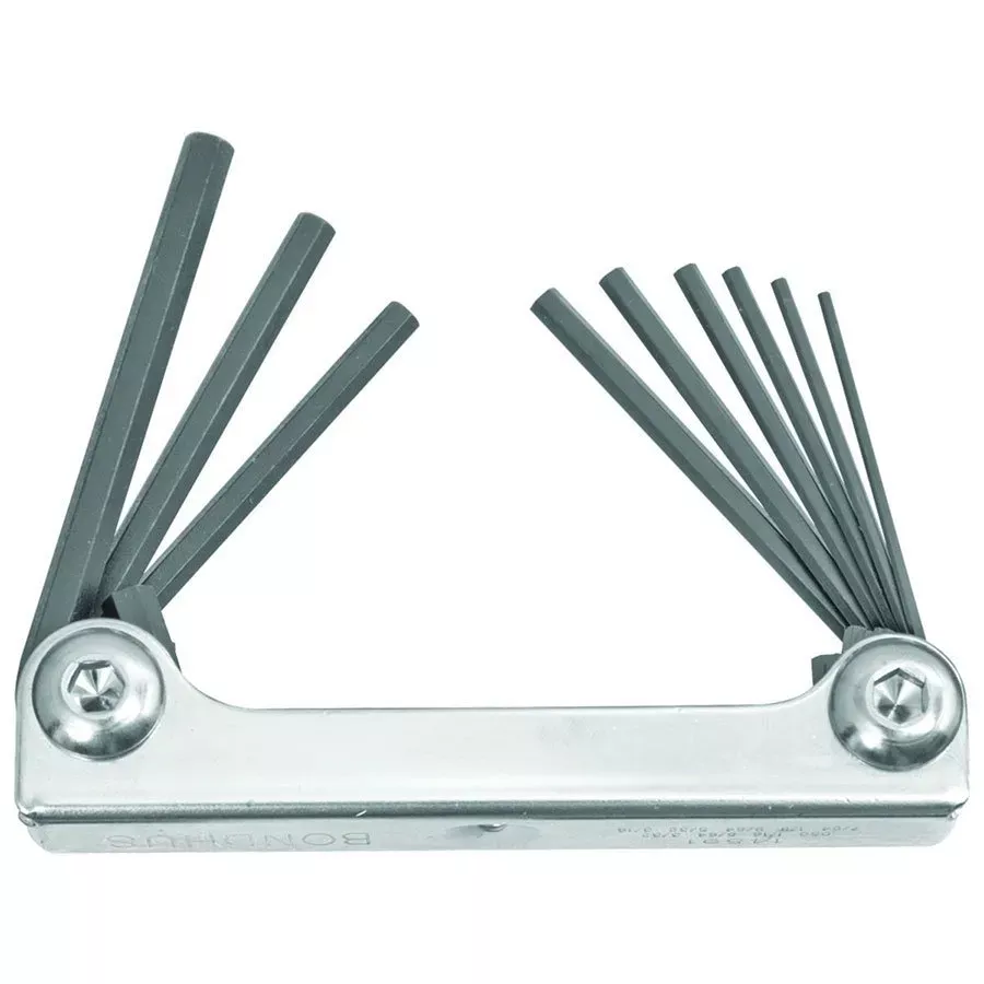 Bondhus Set of 9 Hex Metal Fold-up Tools .050-3/16