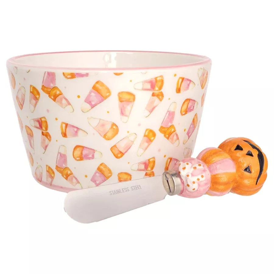 Boston International - Pink Candy Corn Bowl & Spreader Set