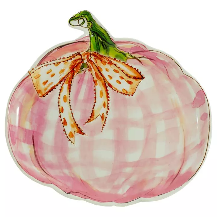 Boston International - Pink Gingham Pumpkin Plate