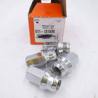 Box of 4 Dorman 611-181WM Chrome Silver Wheel Lug Nuts M12-1.50