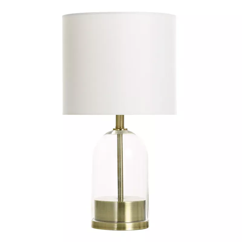 Brass Clear Glass Table Lamp with Shade, 20"