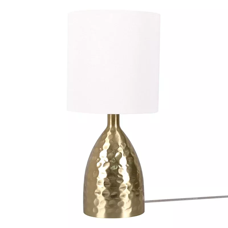 Brass Hammered Metal Table Lamp with Shade, 19"
