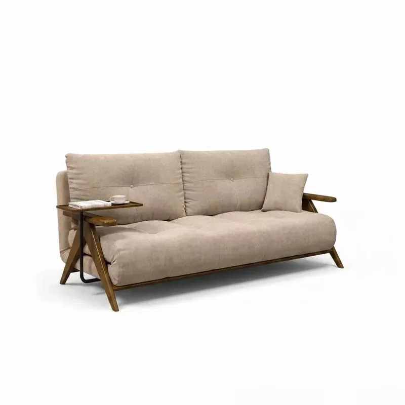Breeins 3-in-1 Convertible Sofa Bed With Side Table | Modern Sleeper Chair Chaise Lounge & Floor Bed | Solid Wood Armrests & High-resilience Foam