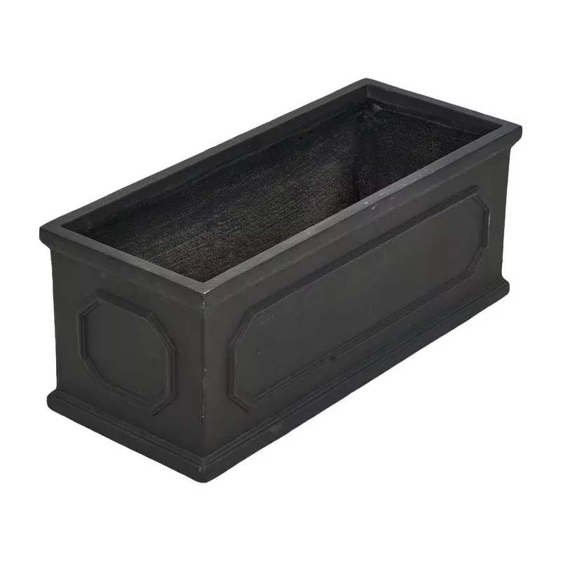Breeins Rectangular Textured Cement Planter Box With Drainage Hole Black Concrete Flower Pot For Garden