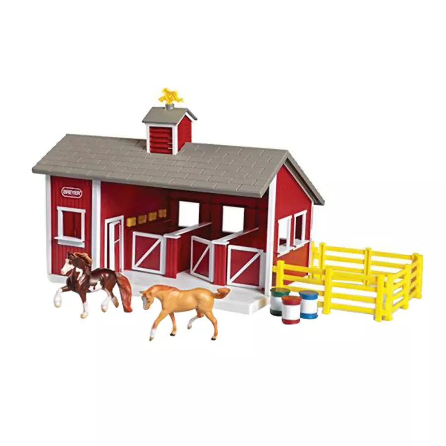 Breyer Stablemates Red Stable Set with Two Horses