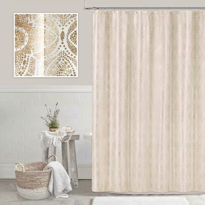 Bronze Printed Metallic Foil Medallion Shower Curtain, 72"