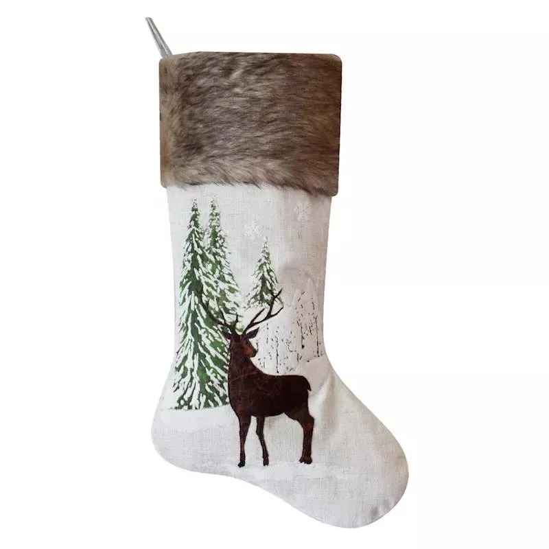 Brown Deer Stocking with Faux Fur Cuff, 19.5"