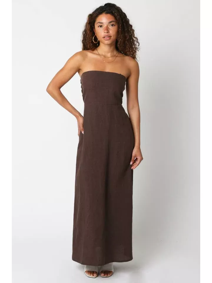 Brown Linen Midi Dress
