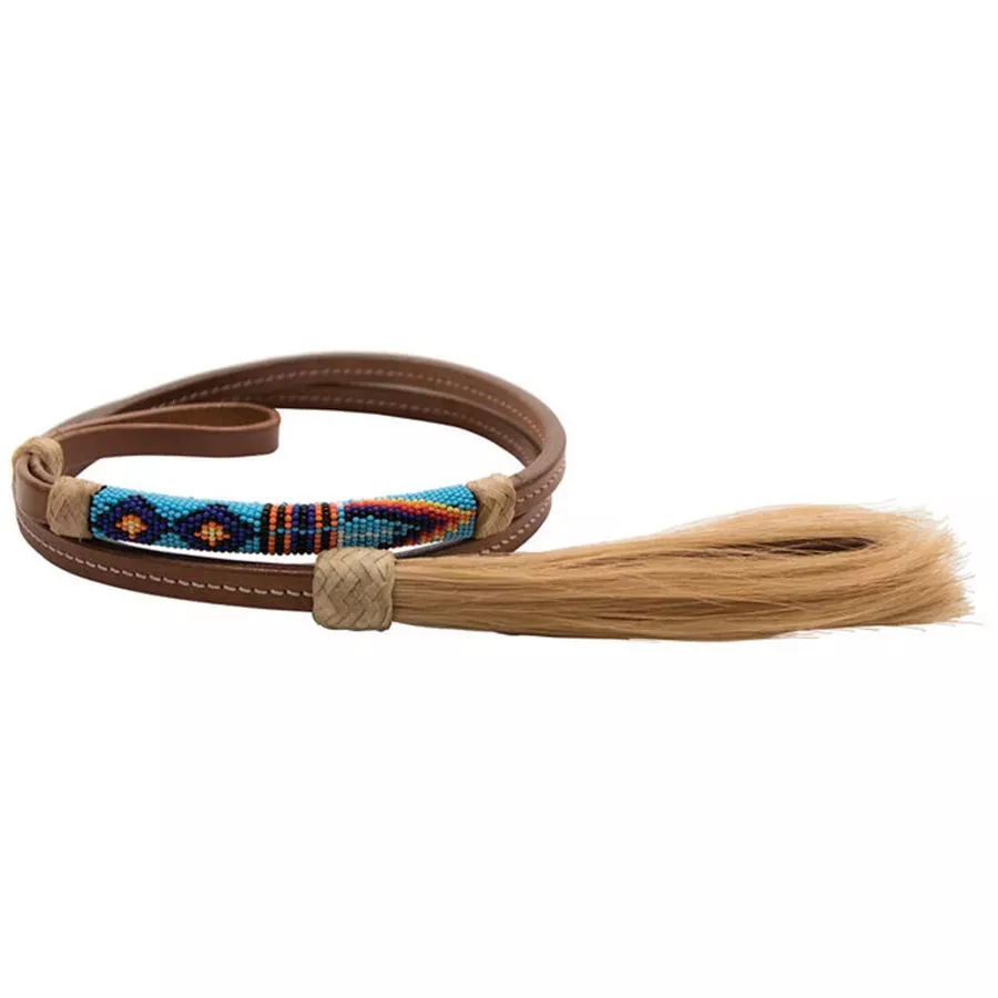 Buffalo Leather Cody Pro Beaded Over Under Whip Headstall - Royal Blue/Turquoise