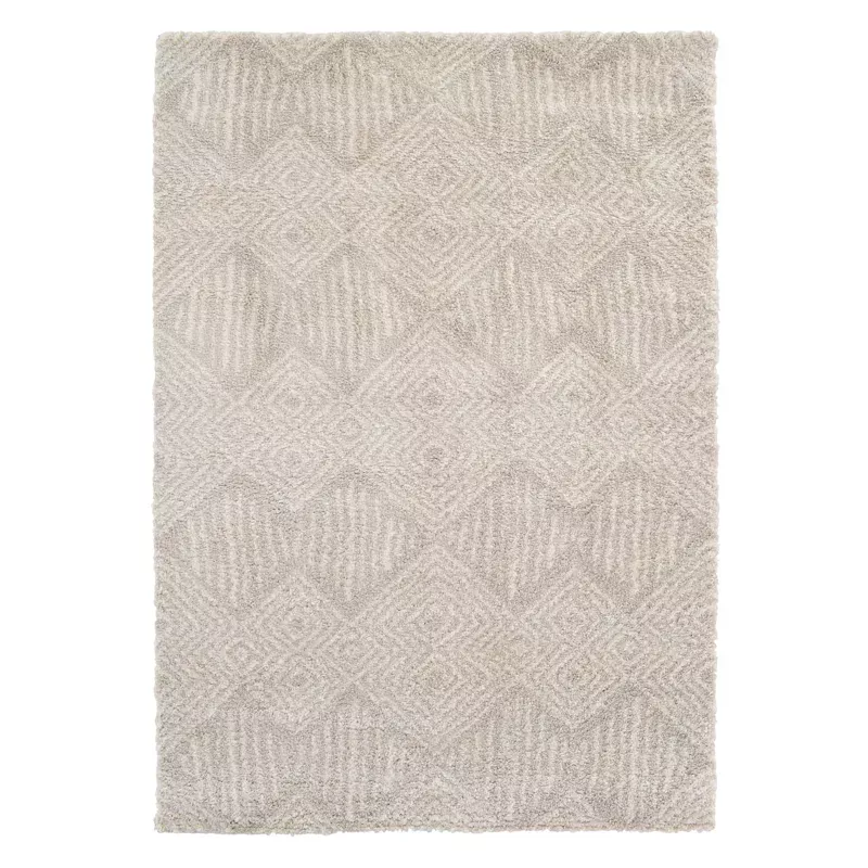 (C181) Macy Neutral Diamond Design Shag Area Rug, 5x7