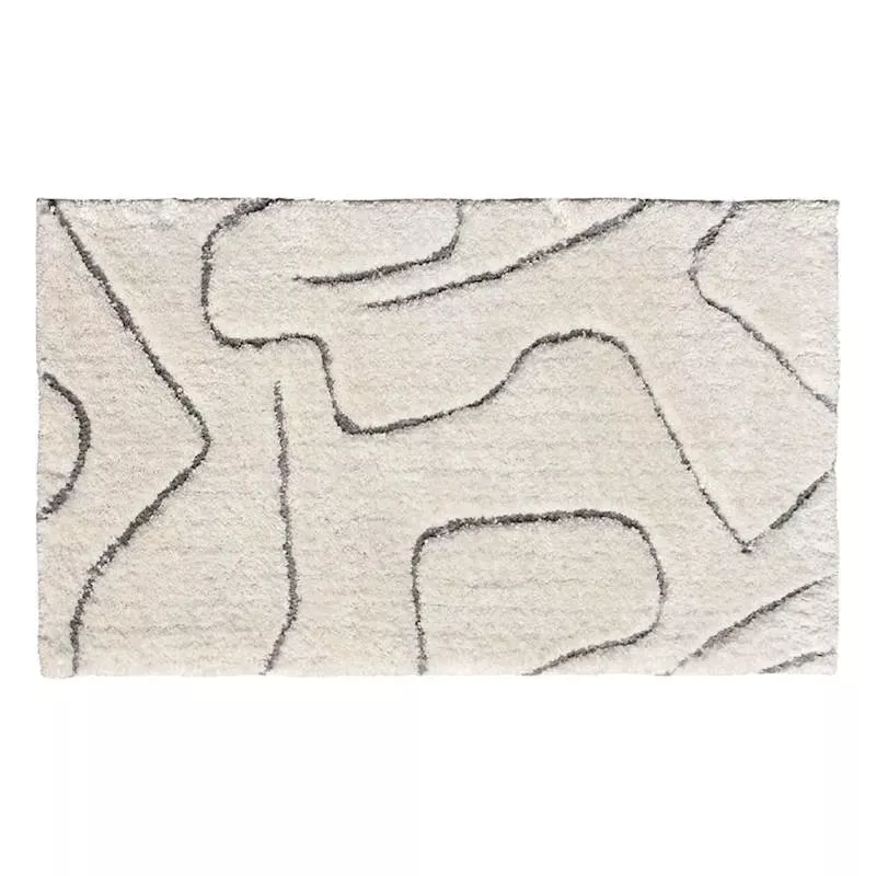 (C189) Ivory Geometric Shag Accent Rug, 2x3