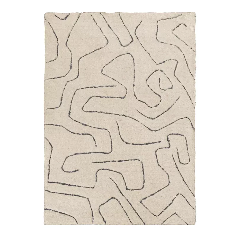(C189) Ivory Geometric Shag Area Rug, 5x7