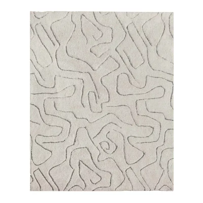 (C189) Ivory Geometric Shag Area Rug, 8x10