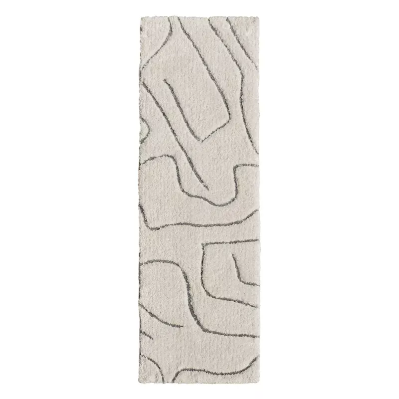 (C189) Ivory Geometric Shag Runner, 2x6