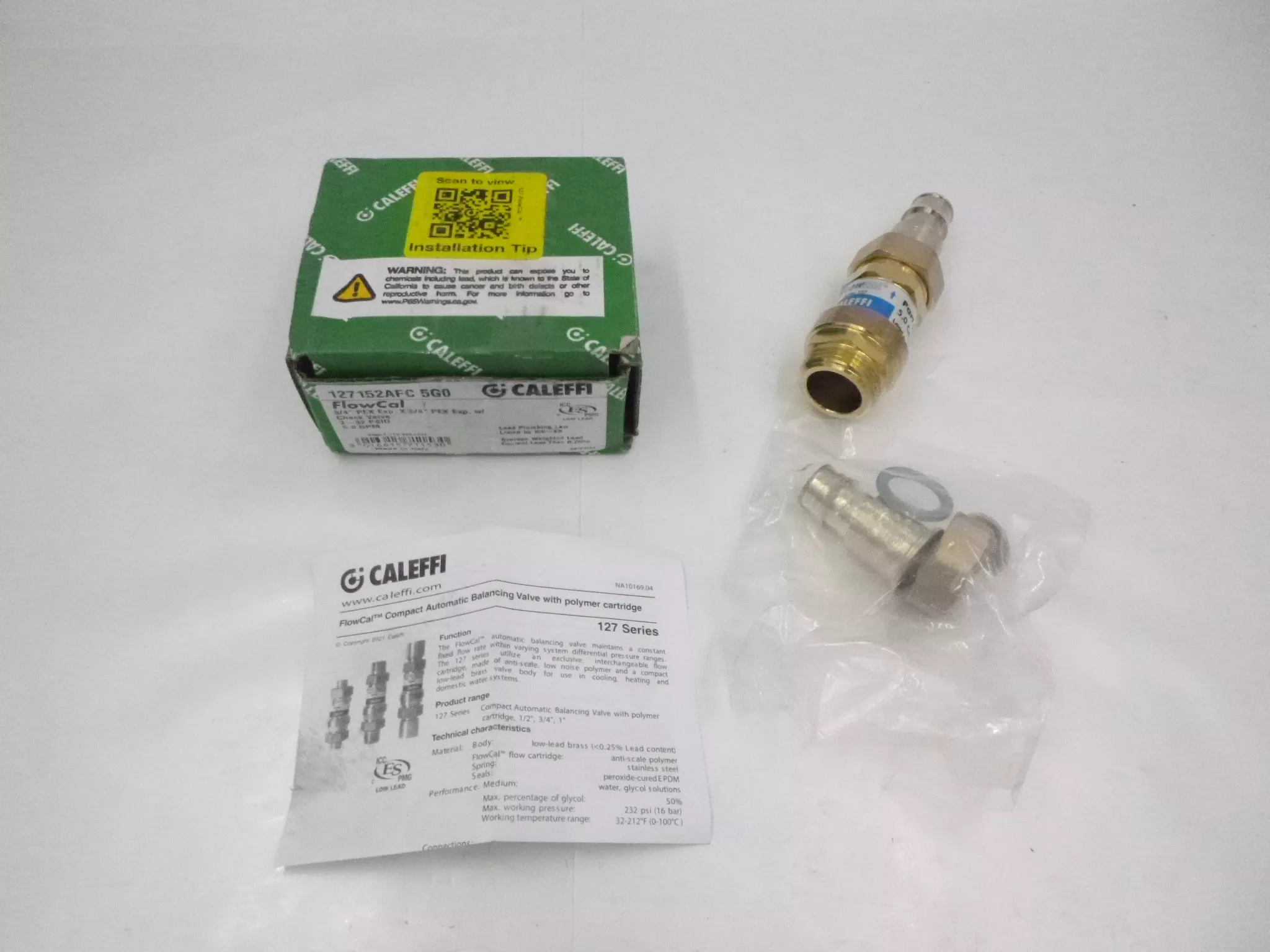 Caleffi 127152AFC 5G0 FlowCal 3/4″ x 3/4″ PEX Compact Automatic Balancing Valve