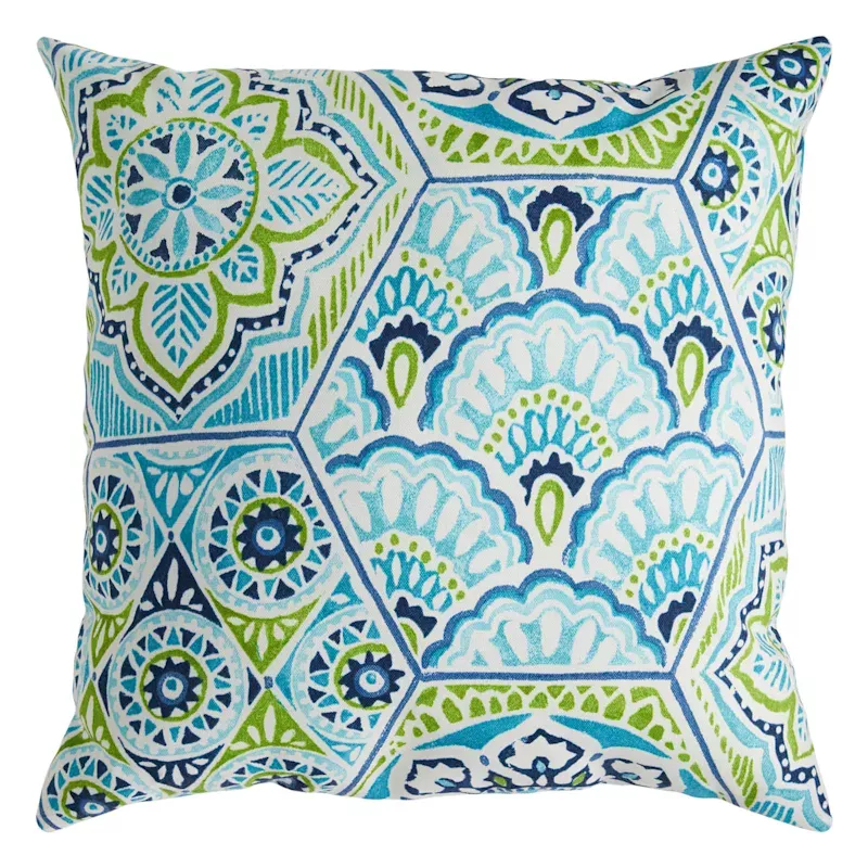 Calista Teal Square Outdoor Throw Pillow, 16"