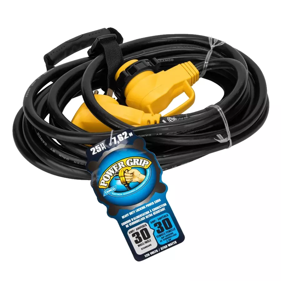 Camco 30 Amp Power Grip Extension Cord 90M/90F-Locking Adapter - 25'