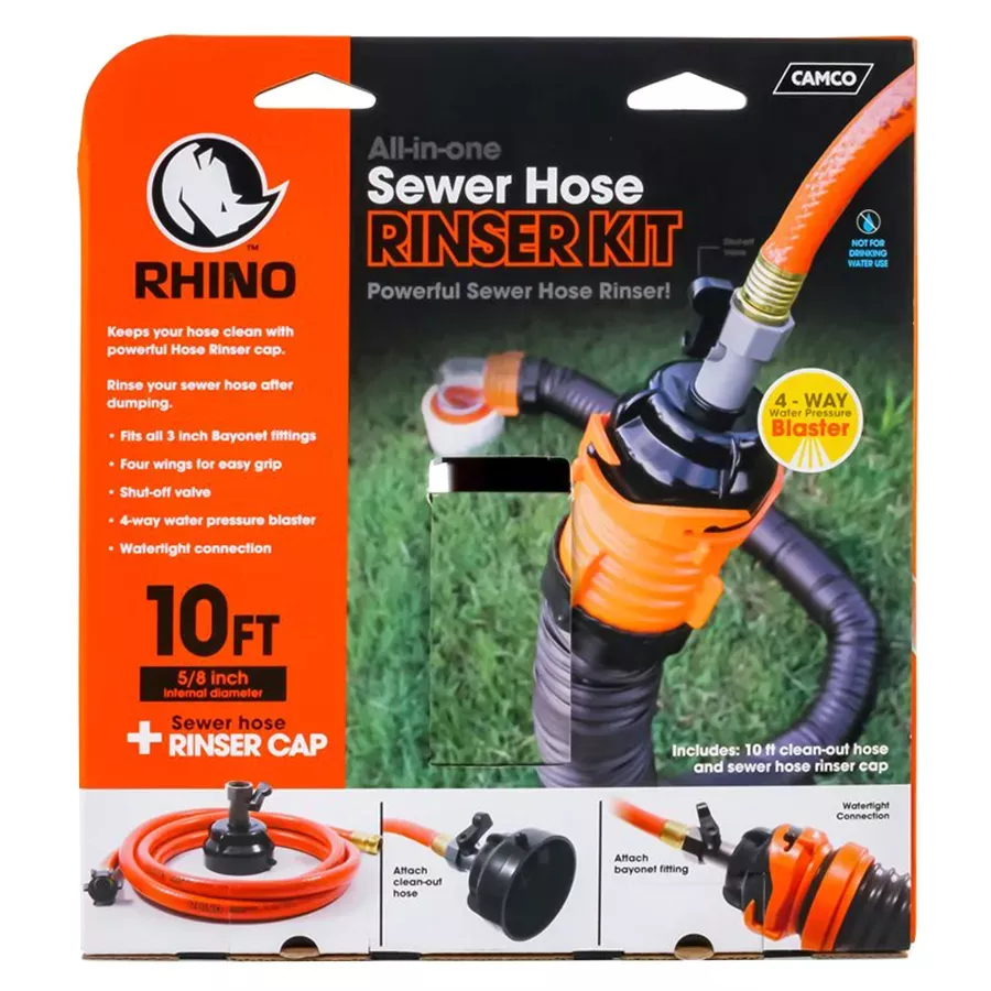 Camco RhinoFlex Clean Out Hose w/ Rinser Cap - 10'