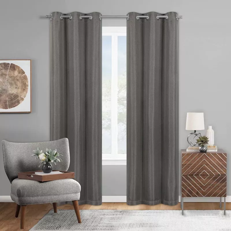 Cameron Platinum Grey Herringbone Blackout Curtain Panel, 84"
