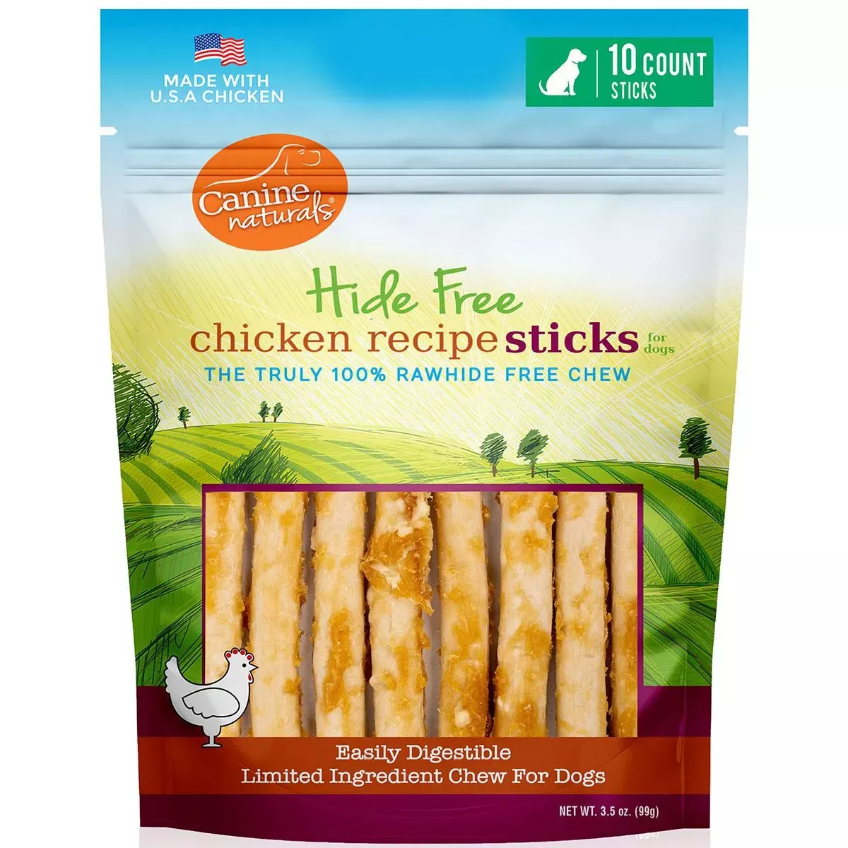 Canine Naturals Hide-Free Chicken Sticks - 10 pk - 5"