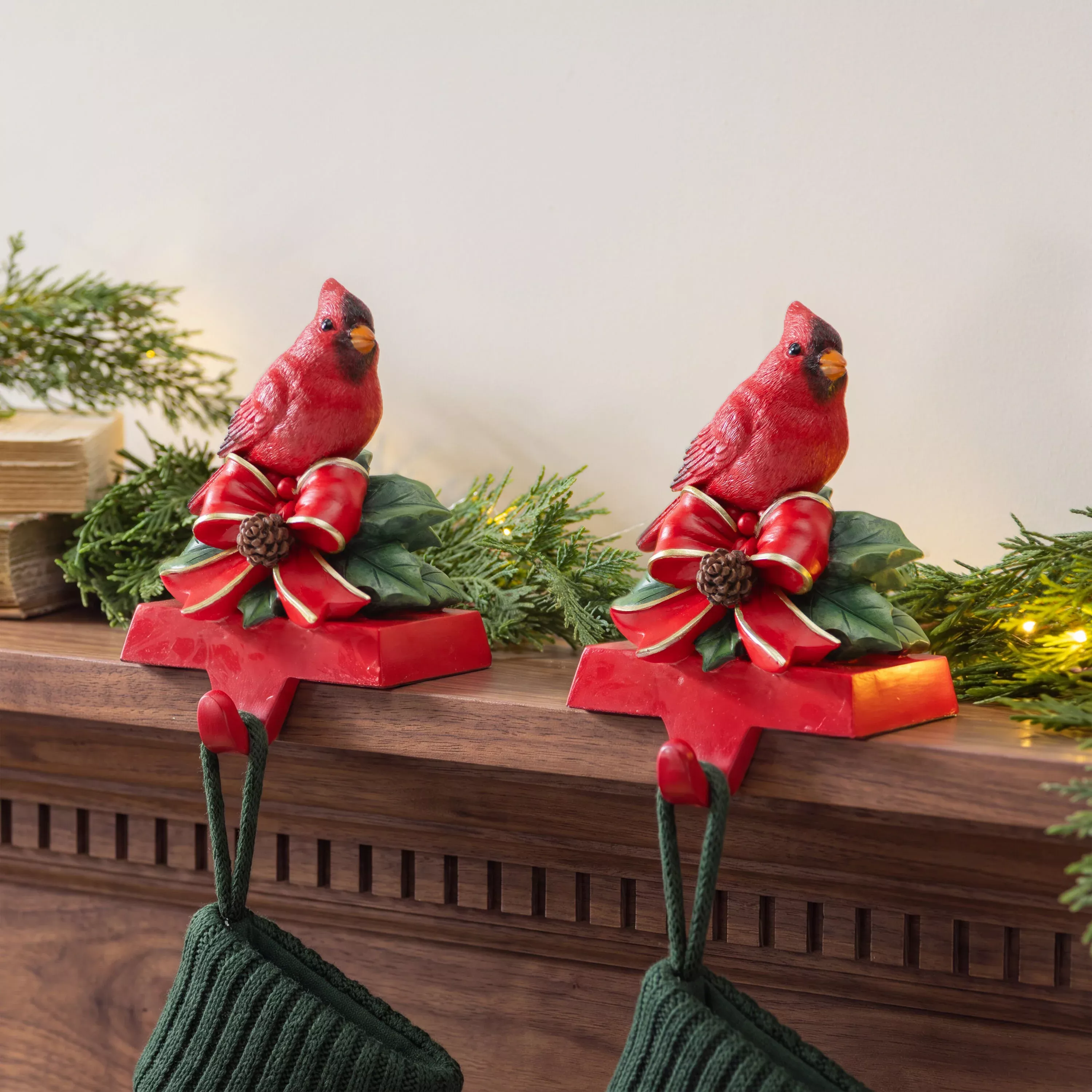 Cardinal and Bow Resin Stocking Holder