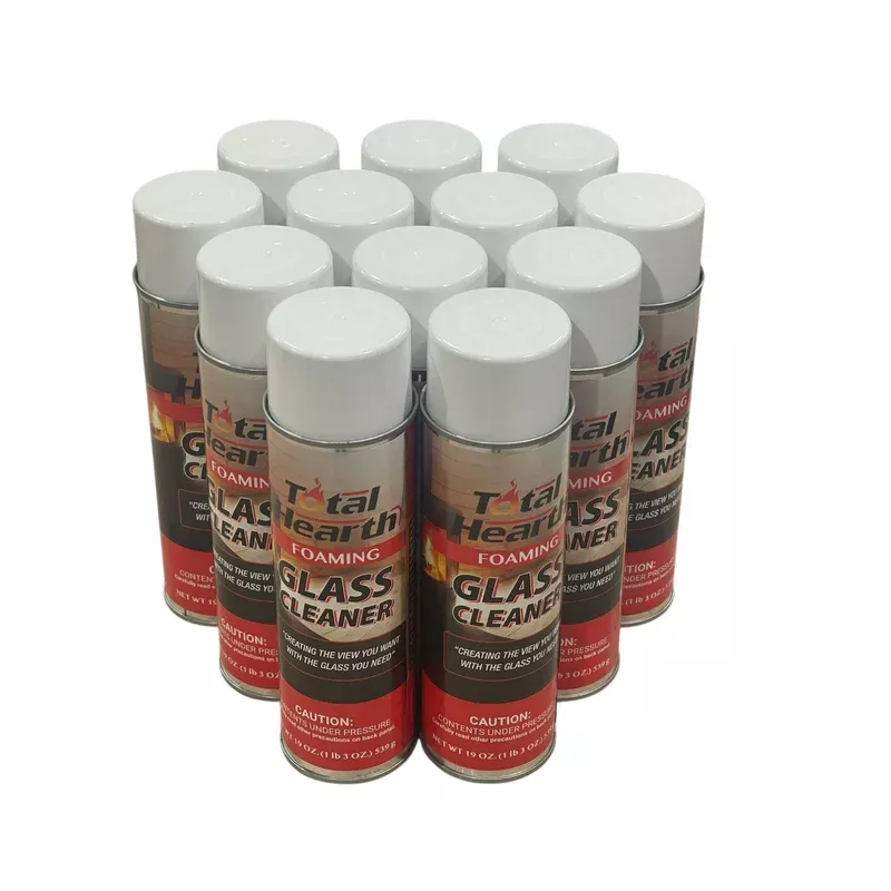 Case of 12 Total-Hearth Stove Glass Cleaner | 19 oz Foaming Spray