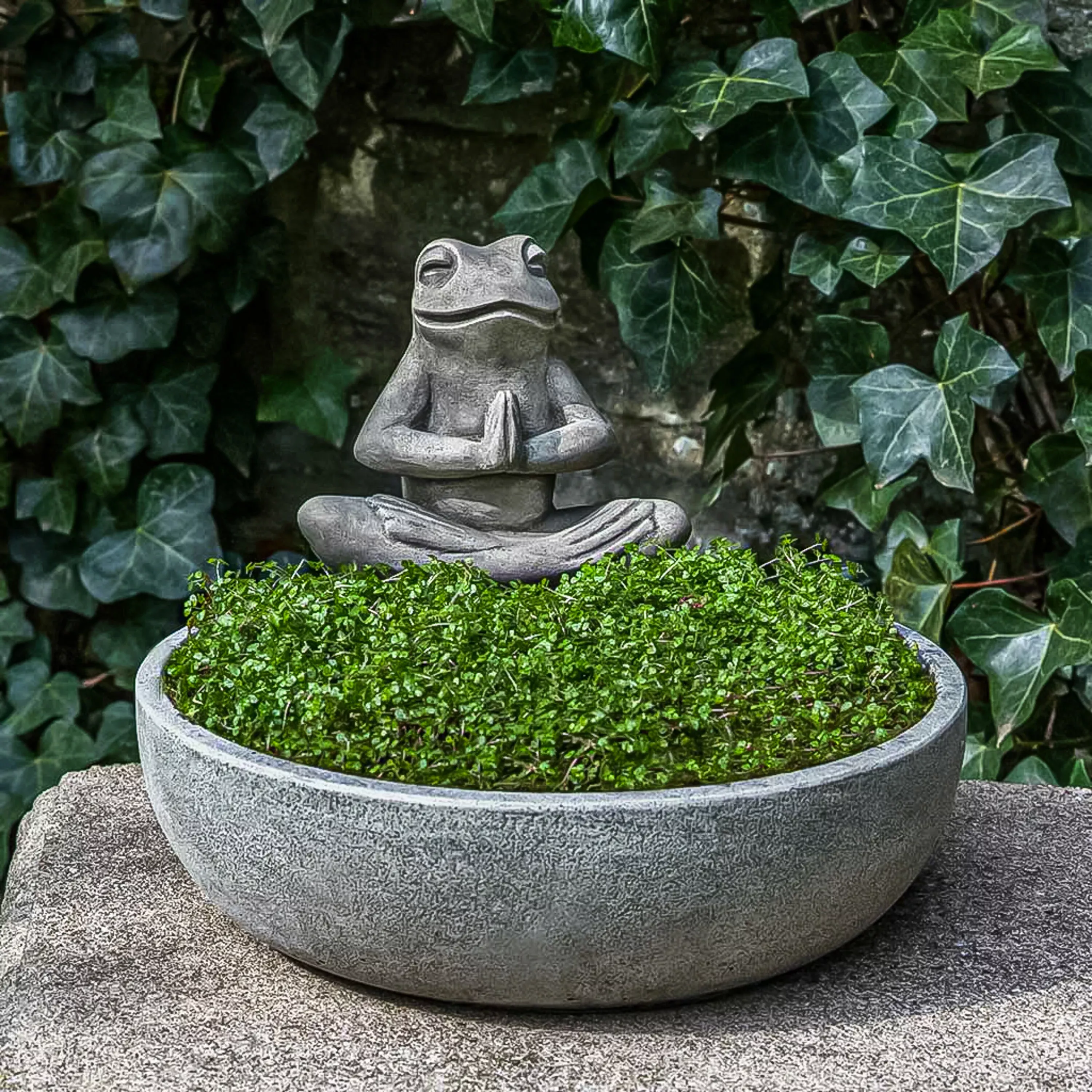 Cast Stone Meditation Frog Bowl