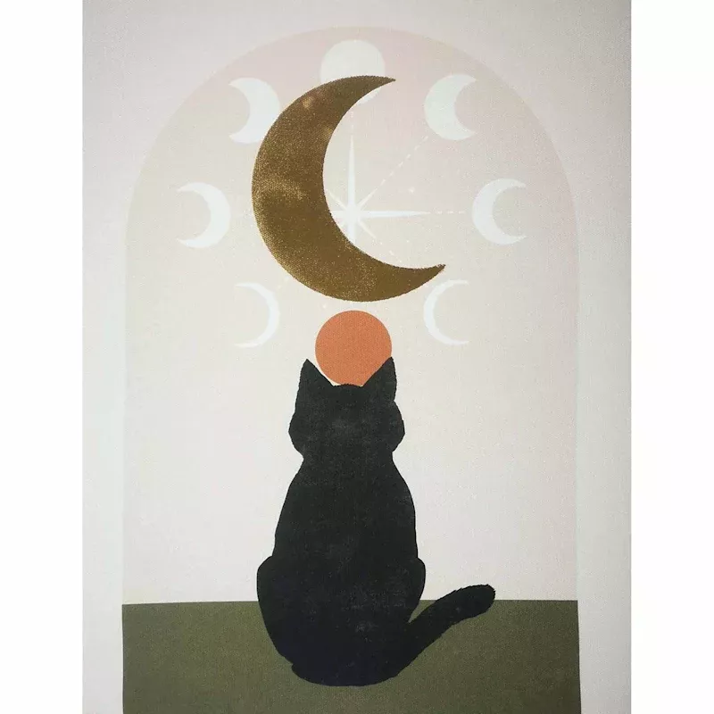 Cat & Moon Canvas Wall Art, 12x16