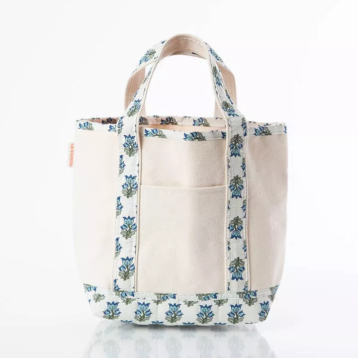 CB Station - Block Print Handy Open Tote, Aqua