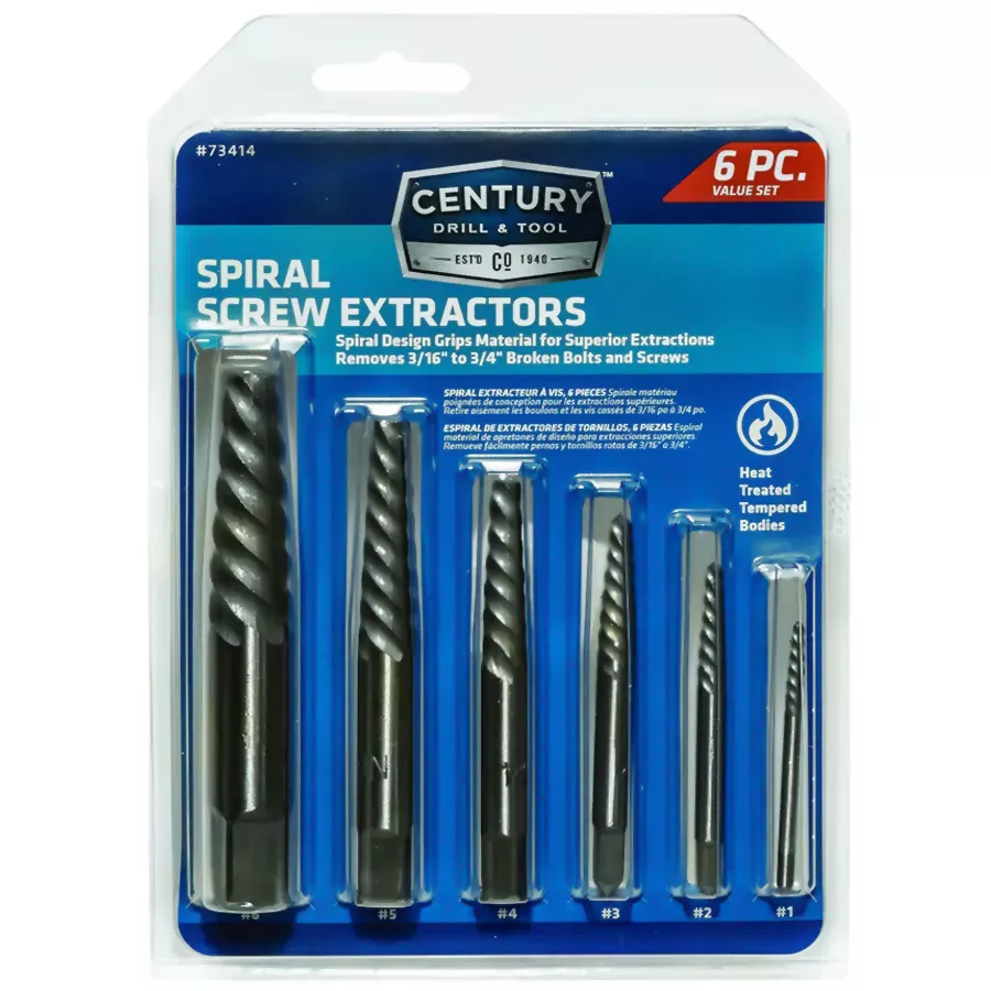Century Drill and Tool Spiral Flute Screw Extractor Set - 6 pcs