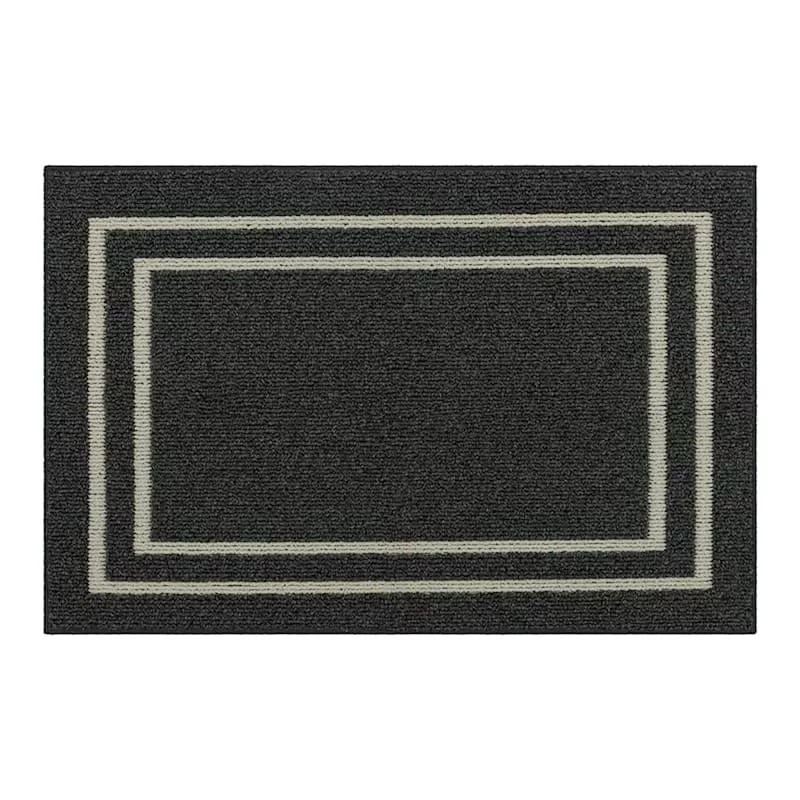 Charcoal Double Border Washable Tufted Accent Rug, 20x30