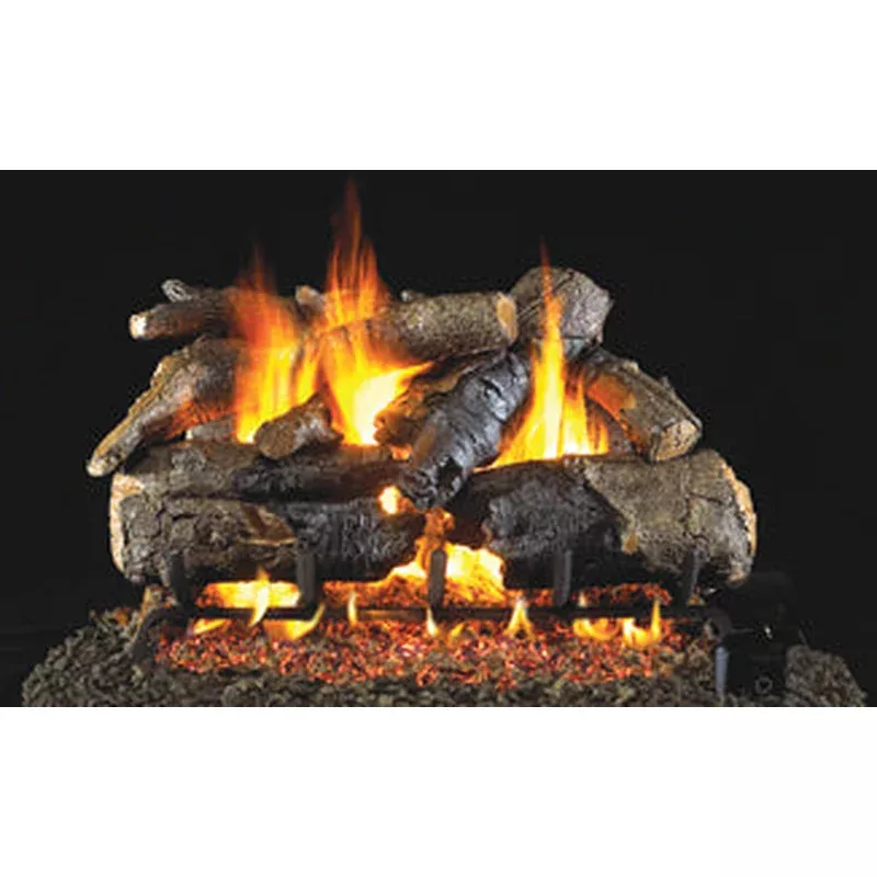 Charred American Oak by Peterson Real Fyre Gas Log Set Vented with Variable Height Remote
