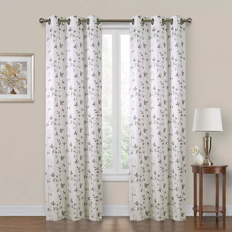 Chatham Grey Embroidered Sheer Grommet Curtain Panel, 84"