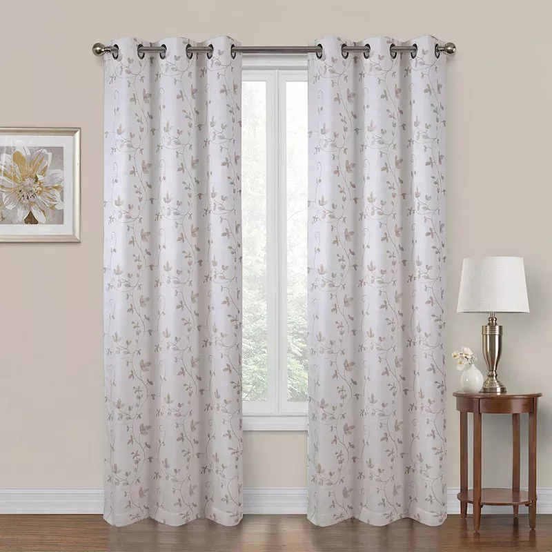 Chatham Tan Embroidered Sheer Grommet Curtain Panel, 84"