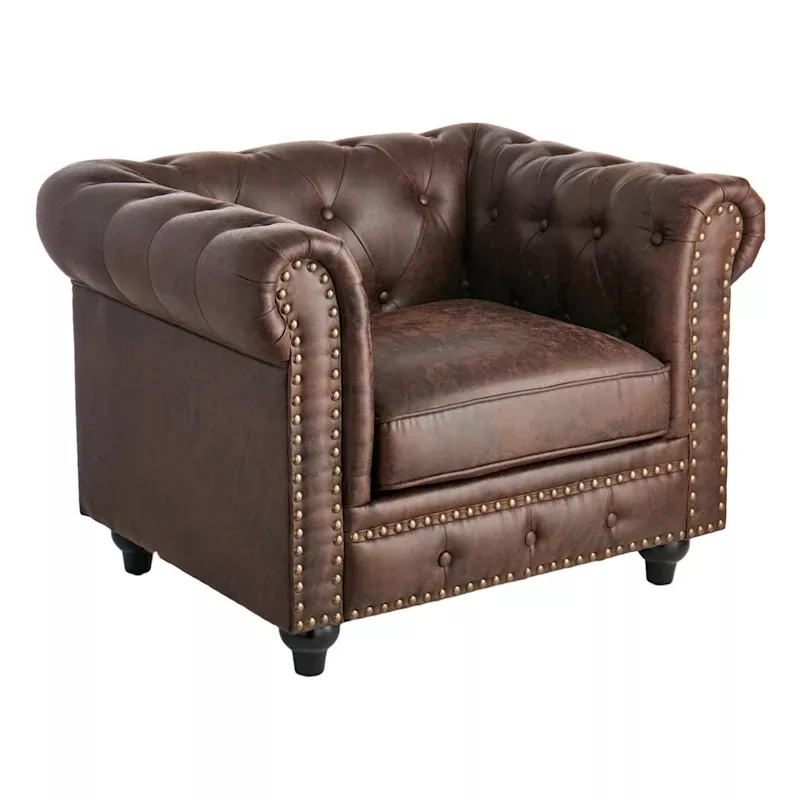 Chesterfield Brown Faux Leather Tufted Accent Chair