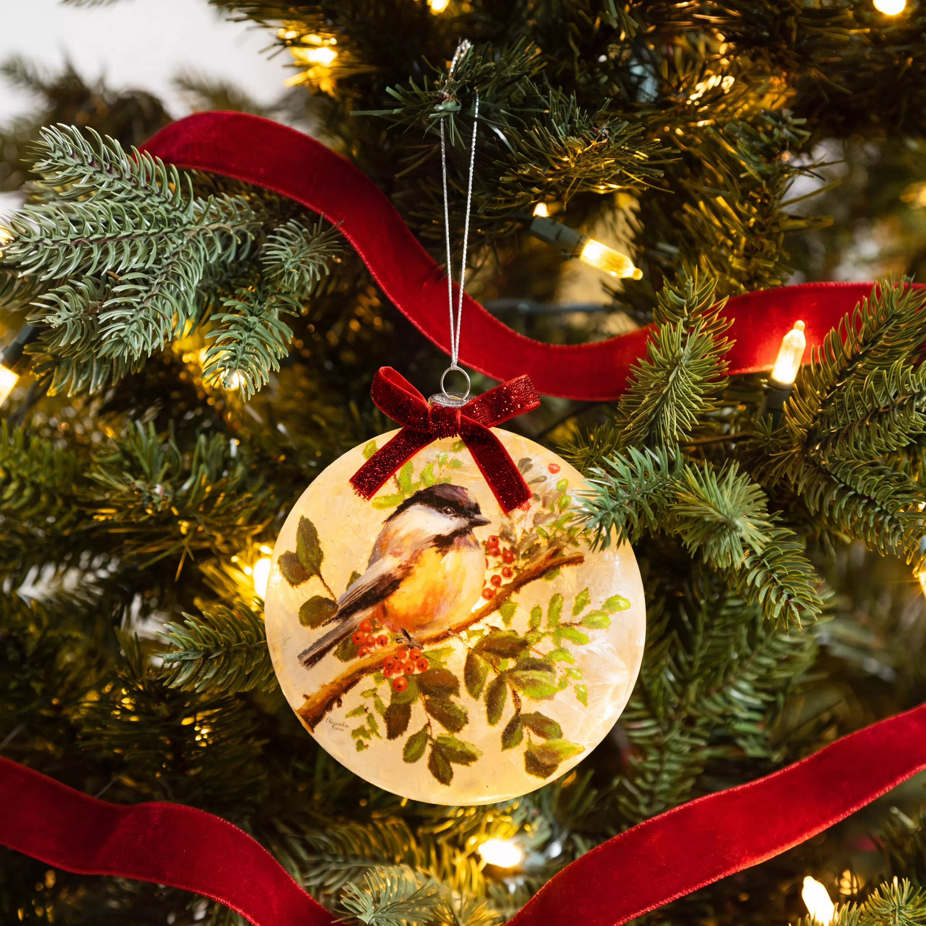 Chickadees LED Glass Ornament