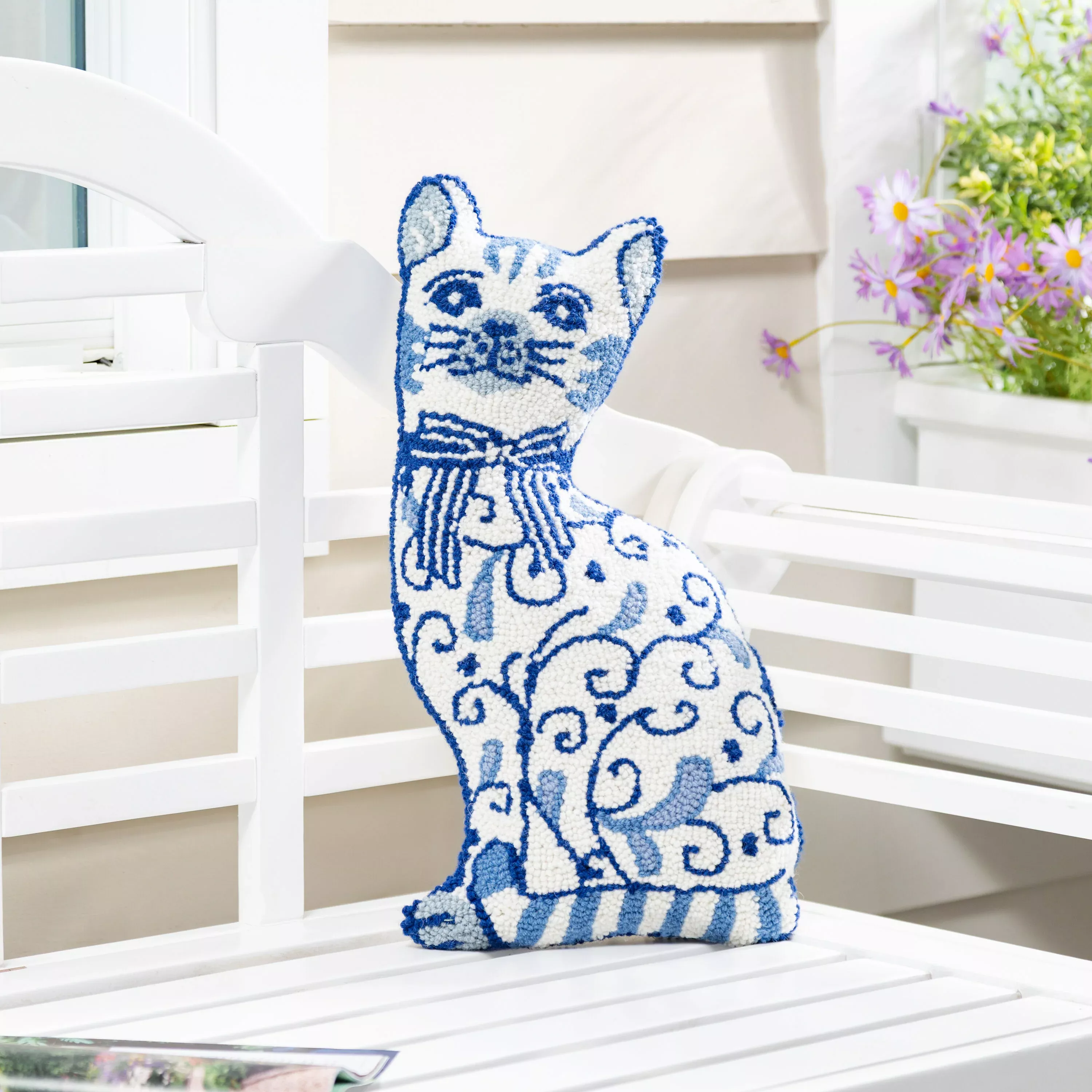 Chinoiserie Cat Hooked Pillow