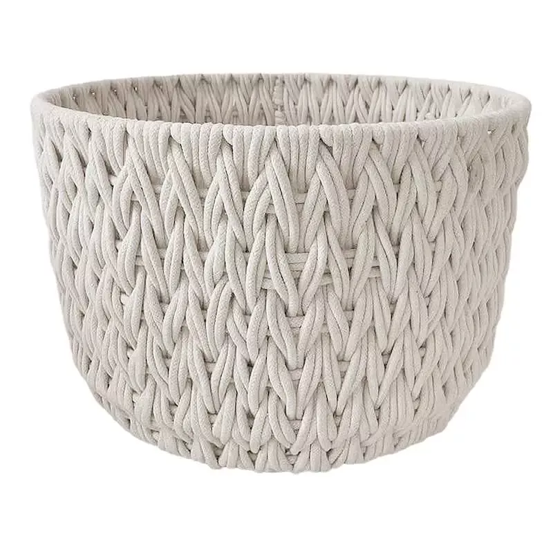 Chunky White Round Fabric Storage Basket, Large