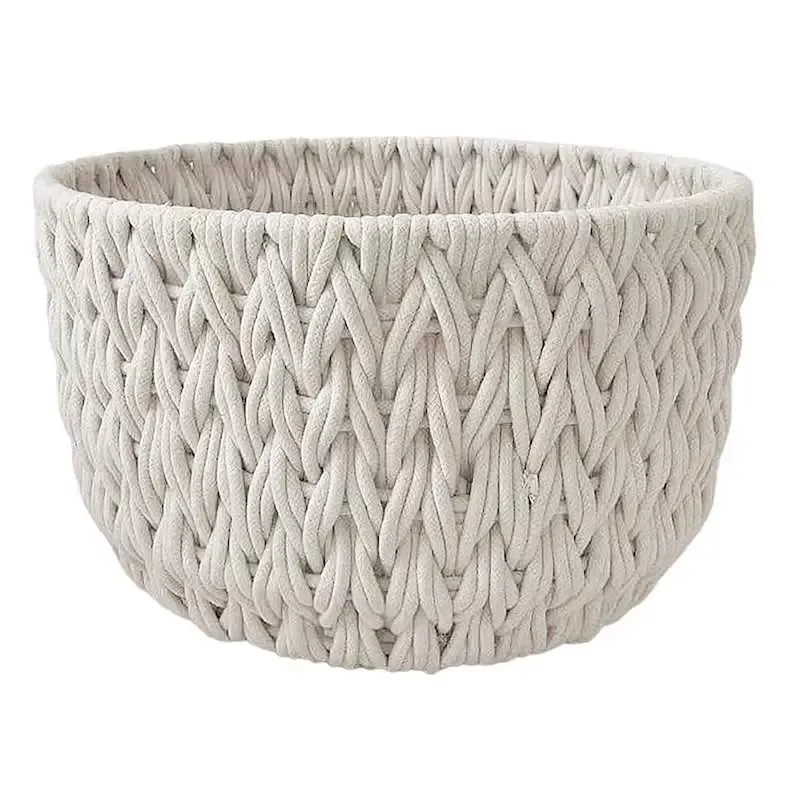 Chunky White Round Fabric Storage Basket, Medium