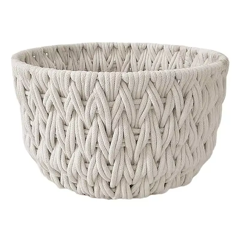 Chunky White Round Fabric Storage Basket, Small