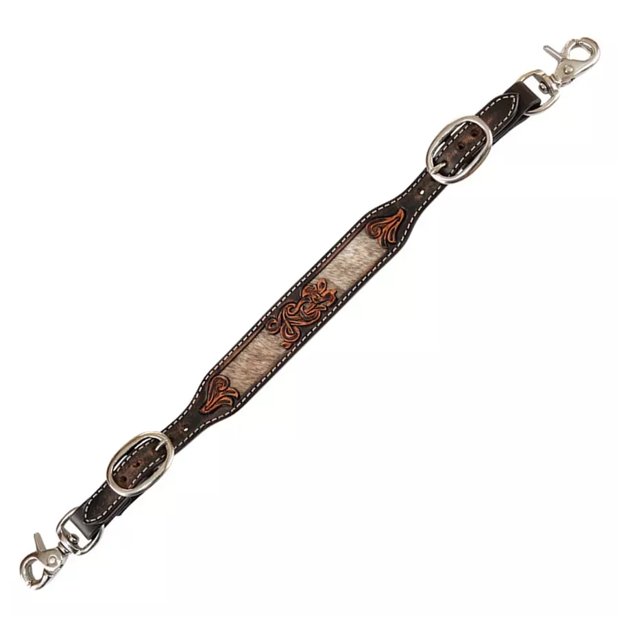 Circle Y Distressed Inlaid Floral Wither Strap - Cowhide