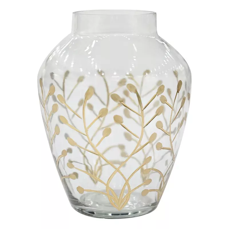 Clear Etched Glass Vase, 6"