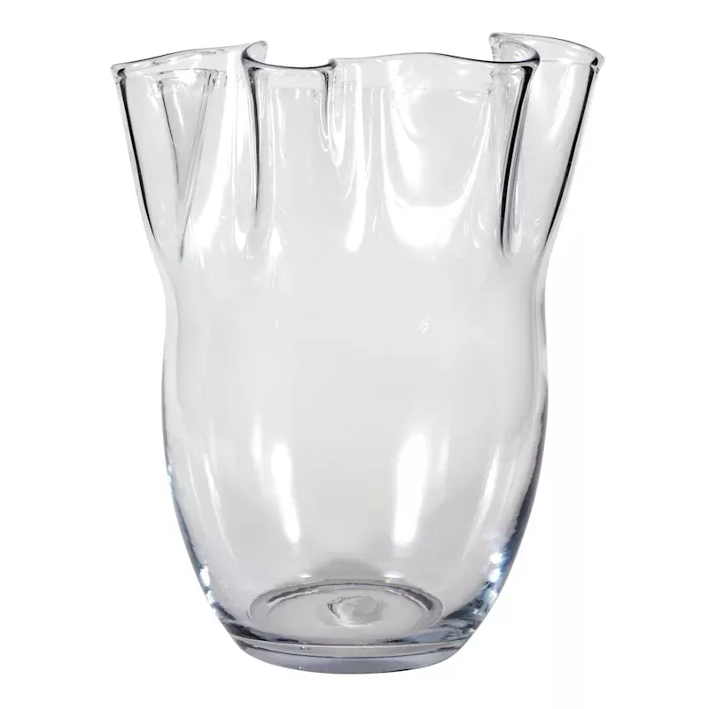 Clear Glass Pie Crust Edge Vase, 10"