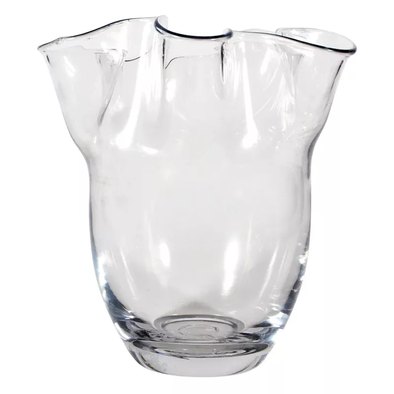 Clear Glass Pie Crust Edge Vase, 9"