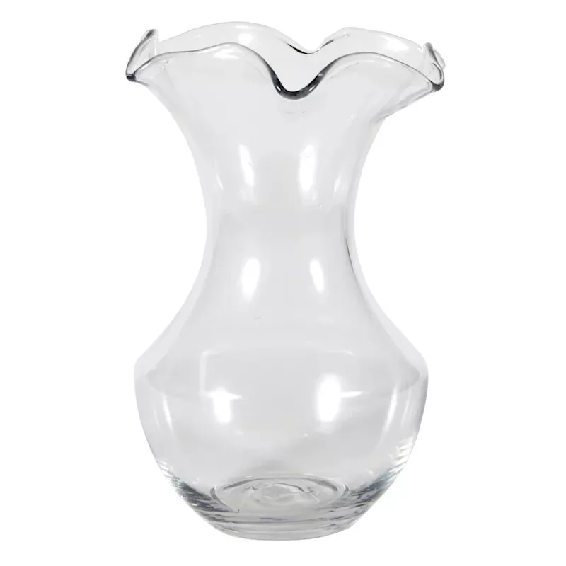 Clear Glass Ruffle Edge Vase, 8.5"